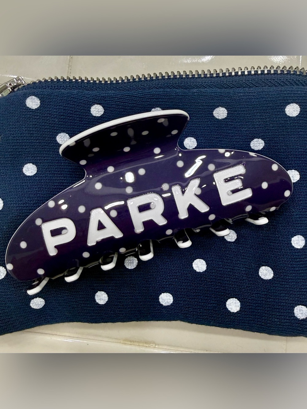PARKE Denim White Polka Dot Hair Claw Clip - NWT